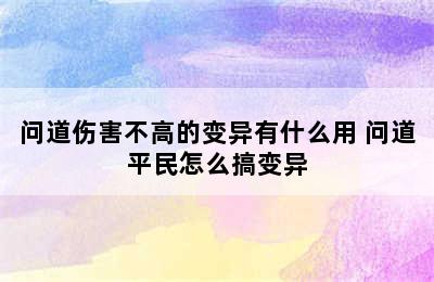 问道伤害不高的变异有什么用 问道平民怎么搞变异